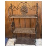 Ornate Metal and Rattan Scrollwork Display Shelf