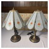 (2) 22" Vintage Floral Glass Panel Touch Lamps