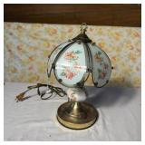 1980s Floral Glass Panel Lamp 14"