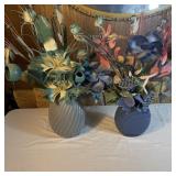 (2) Textured Ribbed Vases with Artificial Floral