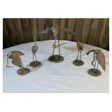 (5) Vintage Brass Crane Heron Figurine Mid