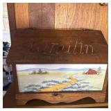 Wooden Hand-Painted Kindling Box with Sloped Lid