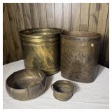 Weibro Metal Trash Can Embossed Gold Tone USA
