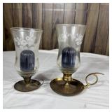 (2) Vintage Brass Hurricane Candle Stick Holders