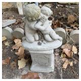 10 1/2" Kissing Cherubs Concrete Garden Statue