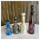 (4) Decanters- Blue Crackle, Bohemian Cut to
