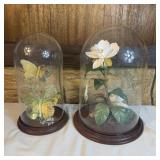 (2) Glass Dome Displays with Artificial Plants