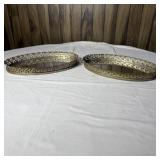(2) Vintage Ornate Gold Tone Metal Filigree Mirror