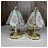 (2) 11 1/2" Vintage Floral Rose Touch Lamps with