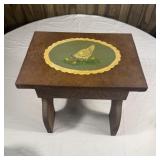 Hand Painted Wood Stool- Hen & Chicks