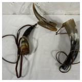 (2) Gun Powder Horns with Leather Straps &