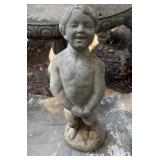 19" Young Boy Stading on Round Base Concrete