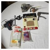 Table Lot- Glue Gun, Glue Sticks, Sander, Grease