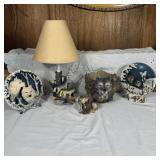 Wolf-Themed Decor- Table Lamp, Embossed Plates,