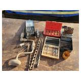 Lot of Drill bits and Hand Drill
