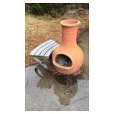 CLAY FIRE POT & WOOD TABLE