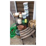 COTTONSEED MEAL, GARDEN POTS, HOSE & METAL SHELF