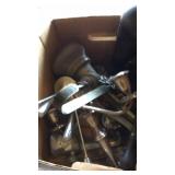 MEAT GRINDER, CANDLE HOLDERS, LAMP & SCALE