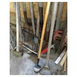 SHOVELS, BAR, POST HOLE DIGGER & MISC TOOLS