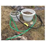 FLOWER POTS GARDEN HOSE & METAL RACK