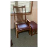 WOOD PADDED CHAIR W/ OTTOMAN