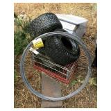 (3) LAWN TRACTOR TIRES, HOOD & #9 WIRE