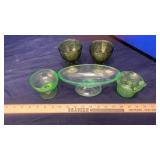 GREEN GLASS VASES & CUPS