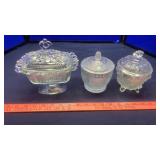 PRESSED GLASS BOWLS, CANDY DISHES & GLASSES