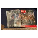 1950'S-1960'S LIFE & POST MAGAZINES & NEEDLE WORK