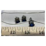 STERLING SILVER & BLUE GLASS/MARCASITE PENDANT SET