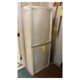 PLASTIC CABINET & WOODEN SHELVING UNIT