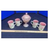 IRDESCENT PINK CANDY DISH, COFFEE MUGS & GLASSES