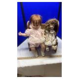 HMF 1983 DOLL & BEULAH PORCCELAIN DOLLS W/ BENCH
