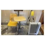 ELECTRIC HEATER, TRIPOD, STOOLS & MAT
