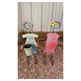 (3) PLANT HOLDERS & LITTLE RED WAGON