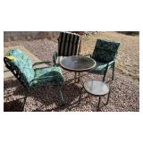 (2) GLASS PATIO TABLES WITH (3) PATIO CHAIRS