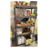 METAL SHELF, STAIN, TOOL BELT, PAINT SUPPLYS &