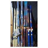 4 set of european skis, ski poles and wax