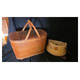 woven picnic baskets, collector, wood top