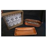 Copper container, wooded box and plate