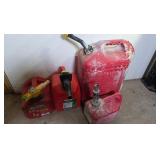 4 gas cans, 5, 3?, 2, and 1 gallon