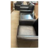 (4) Brown Leather Club chairs & Square wood table