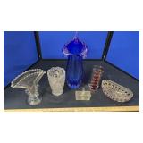 Salt & Pepper pressed glass basket, Candlewick