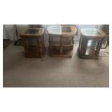 (3) WOOD COFFEE TABLES W/ GLASS TOPS