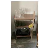 GLASSES, PANS & ROLLING CART