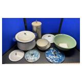 ICE CREAM CANISTER, ENAMEL POTS & BAKING LIDS