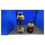 OIL LAMP, HI-LEX JUG, JEWELRY BOX & GLOBES