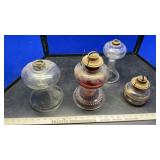 (3) OIL LAMPS, GLASS CHIMNEYS & PARTS