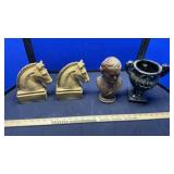 HORSE BOOK ENDS, WAGNER BUST & POT