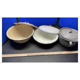 ENAMEL BOWLS, POTS, LIDS & MUFFIN TIN